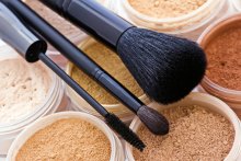 Cosmetic powders and brushes