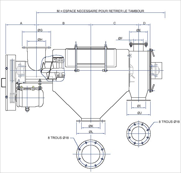 Tamis centrifuge dimensionnel plan
